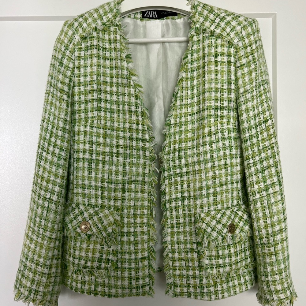 ZARA tweed set. green tweed blazer and top. Medium
